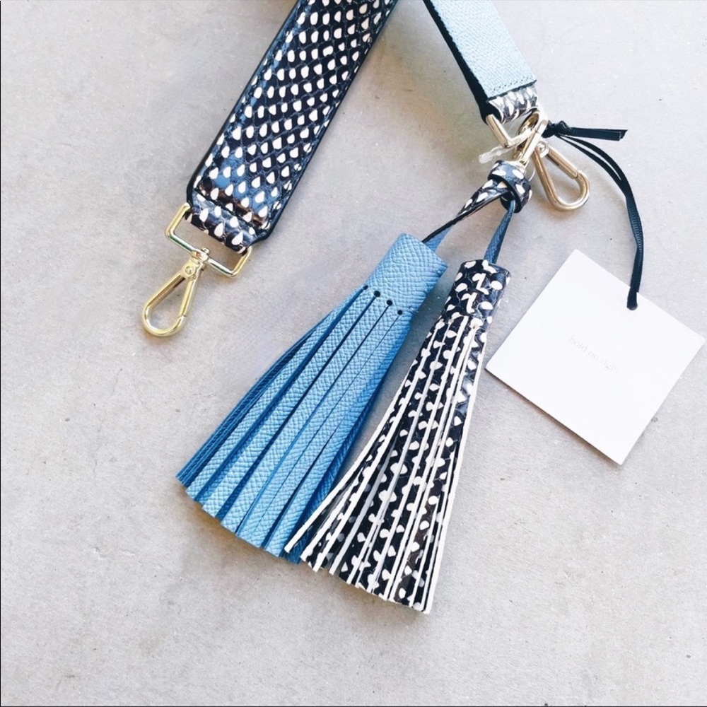 KATE SPADE NWT Blue Polka Dot Tassel Bag Strap